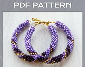 PDF Bead Crochet large Hoop Earrings DIY files, Beaded big Hoops earrings, Abstract  Hoop Earrings Pattern, PDF for Modern Jewelry