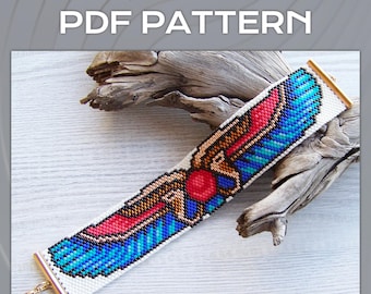 EVEN count Peyote bracelet pattern, Ancient Egypt Sun God pattern, Miyuki Delica Bracelet PDF Pattern, Egyptian motif peyote bracelet PDF