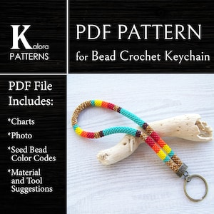 PDF DIY Seed Bead Key Holder, Beaded crochet Pattern for Wristlet Colorful Keychain, PDF Key Chain Rope Jewelry pattern, Instant download