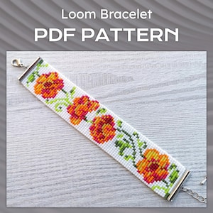 Blumen Drucken Armband Muster, Floral Loom Bead Muster, Miyuki Delica Armband PDF Muster, PDF Perlen Handgelenk Manschette sofort-Download