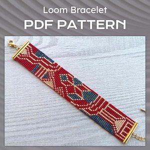 Modèle de bracelet Art déco sur métier à tisser en perles, modèle de bracelet géométrique DIY, modèle PDF de bracelet Miyuki Delica, téléchargement immédiat de perles, DIY