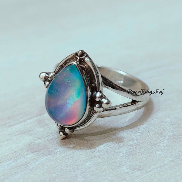 Beautiful Aurora Opal Ring, Gemstone Girls Ring , 925 Sterling Silver Ring, Handmade Ring, Designer Band Ring, Bridal Ring, Valentine Gift