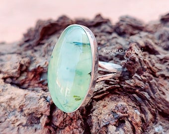 Popular Prehnite Gemstone Band Ring 925 Sterling Silver Band Ring Handmade Ring Oval Prehnite Ring Silver Jewelry Gift For Her Good Quality