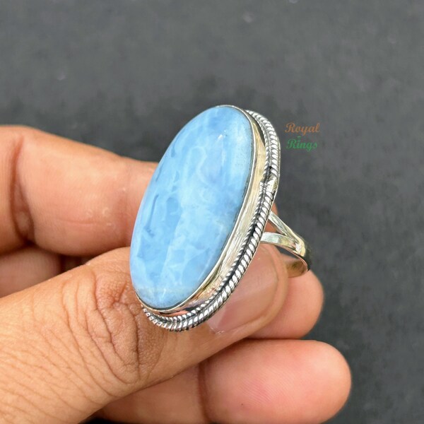 Blue Lace Agate Handmade Ring - Tranquil Beauty and Calming Serenity