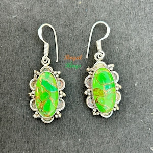 Green Turquoise Earrings - 925 Sterling Silver, Designer Earring, Regular Use Earring, Natural Beauty Earring, and Boho Elegance