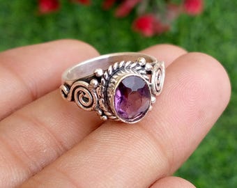 Genuine Amethyst Ring, 925 Sterling Silver, Designer Ring, Oval Shape Ring, Handmade - Statement Ring, Boho Magic Ring, Gift For Christmas
