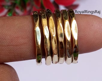 Pure Brass Wire Ring, Set of 6 Stacking Thine Brass Ring, Handmade Brass Ring, Most Popular Brass Bands, Anniversary Gift Band Ring,