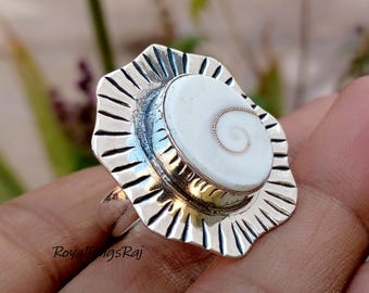 Vintage Shiva Eye Shell Gemstone Ring, 925 Sterling Silver, Handmade- Statement Ring, Unisex Ring, Classic Gemstone Ring, Gift For Christmas