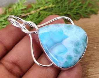 Edelsteenhanger Larimar | 925 sterlingzilveren hanger peervorm edelsteenhanger Designer handgemaakte hanger | Damessieraden Cadeau voor haar