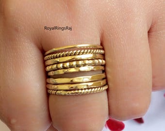 Most Popular Brass Bands, Valentine Gift Ring, Pure Brass Wire Ring, Set of 8 Stacking Thine Brass Ring, Handmade Brass Ring, Gift For Her
