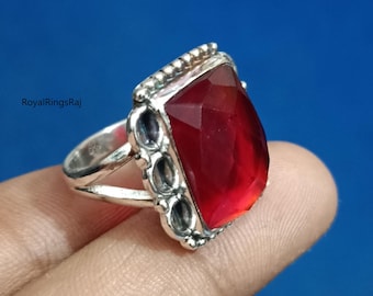 Garnet Ring, 925 Sterling Silver Ring, Natural Red Garnet Gemstone Ring, Handmade Statement Ring, January Birthstone Jewelry, Gift for Her