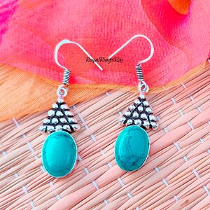 Turquoise Earrings, Bohemian Earrings, Oval Tutquoise Earrings, Stone Earrings, Turquoise Jewelry, Boho Jewelry, 925 Sterling Silver