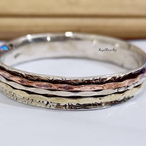 シルバー スピナー バングル ~ 銅と真鍮のスピナー ジュエリー ~ メンズ レディース バングル ~ 瞑想用バングル ~ 925 スターリング シルバー ~ 送料無料
