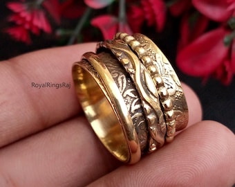 Brass Jewelry Band Ring, Wedding Ring, Pure Brass & Copper Ring, Handmade Meditation Ring, Spinner Brass Ring, Gift For Birthday, Worry Ring