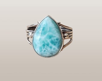 Larimar Ring, 925 Sterling Silver Ring, Handmade Jewelry, Gemstone Larimar, Statement Ring, Women Ring Jewelry, Gift For Her, Boho Ring,