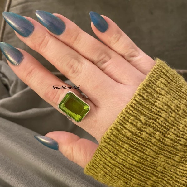 Peridot Ring* 925 Sterling Silver* Boho Ring* Gemstone Ring* Handmade Ring* Amazing Ring* Rectangle Stone* Unique Gift