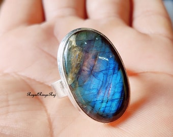 Labradorite Ring For Women, 925 Sterling Silver Ring, Oval Labradorite Ring, Handmade Ring, Gemstone Ring, Labradorite Jewelry Gift