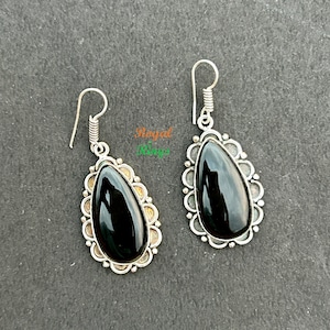 Black Onyx Earrings, 925 Sterling Silver Earring, Partywear Earrings, Dangle/Drop Earrings, Anniversary Gift Earrings, Gift For Her,