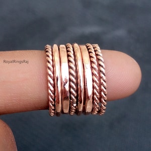 Handmade 8 Copper Wire Stacking Rings | Boho Minimalist Pure Copper Bands | Twisted & Smooth Copper Ring Set | Healing Jewelry for Men