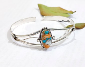 Spiny Oyster Copper Turquoise Cuff Bangle, Oyster Copper Turquoise Jewelry, Oyster Copper Turquoise Oval Cuff, Lovely Bangle