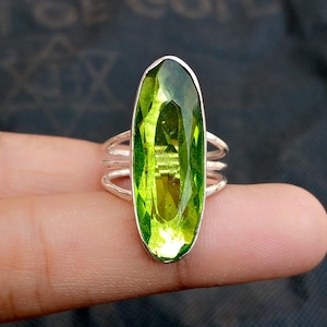 925 Sterling Silver Ring, Anxiety Ring, Handmade Ring, Peridot Gemstone Ring, Statement Ring, Valentine Day Gift Ring, Worry Ring,