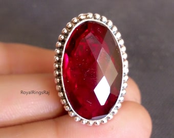 Designer Red Garnet Gemstone Ring, 925 Sterling Silver Ring, Handmade-Statement Ring, Unisex Ring, Classic Gemstone Ring, Gift For Christmas