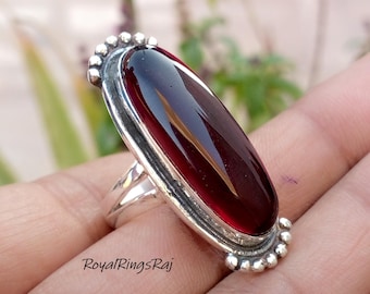 Designer Red Garnet Gemstone Ring, 925 Sterling Silver Ring, Handmade-Statement Ring, Unisex Ring, Vintage Gemstone Ring, Gift For New Year