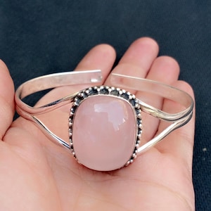 Designer Gift Bangles, 925 Sterling Silver Bangle, Rose Quartz Gemstone Bangle, Adjustable Bangle, Handmade Jewelry Bangles, Gift For Her