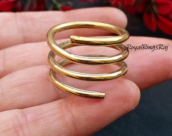 Adjustable Spring Brass Ring, Handmade Brass Jewelry Ring, Meditation & Band Ring, Gift For Her, Beautiful Brass Wire Ring, Pure Brass Ring,
