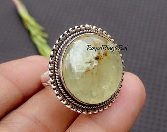 Popular Prehnite Ring 925 Sterling Silver Band Ring Handmade Ring Oval Prehnite Ring Silver Jewelry Gift For Her Good Quality, Gift For Her