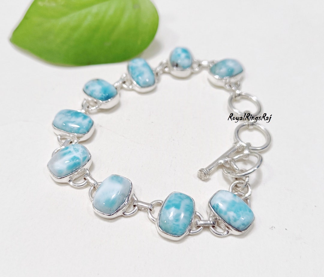 Silver-Aqua Larimar Sterling Silver Bracelet