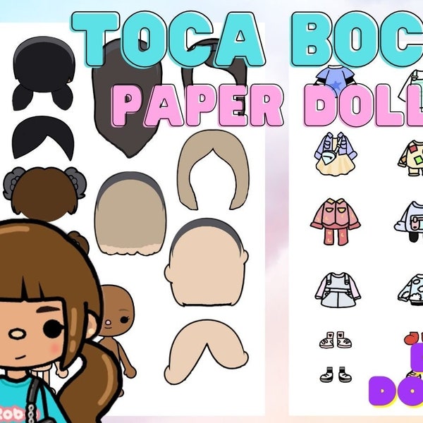 Toca Boca papieren pop met kleding en schoenen/rustige boekpagina's/afdrukbare papierambachten
