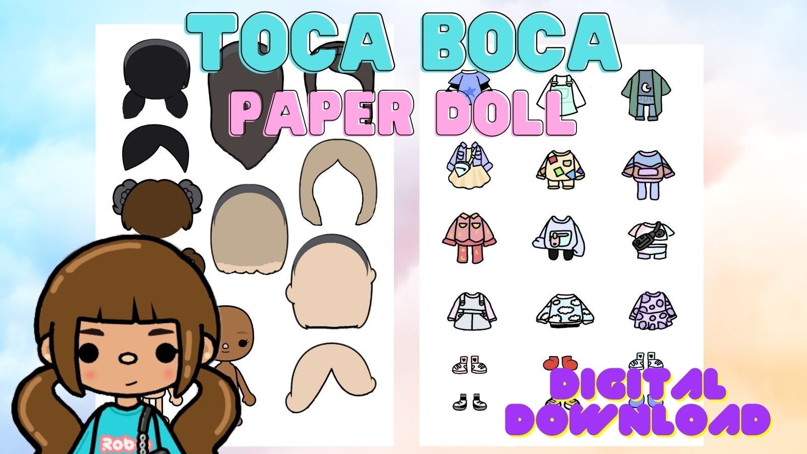 Printable Paper Doll Toca Boca Inspired Quiet Book Kids 