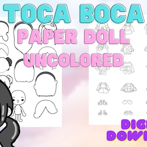 Uncolored Toca Boca Paper Doll With Clothes and Shoes / Quiet book pages / Printable Paper crafts