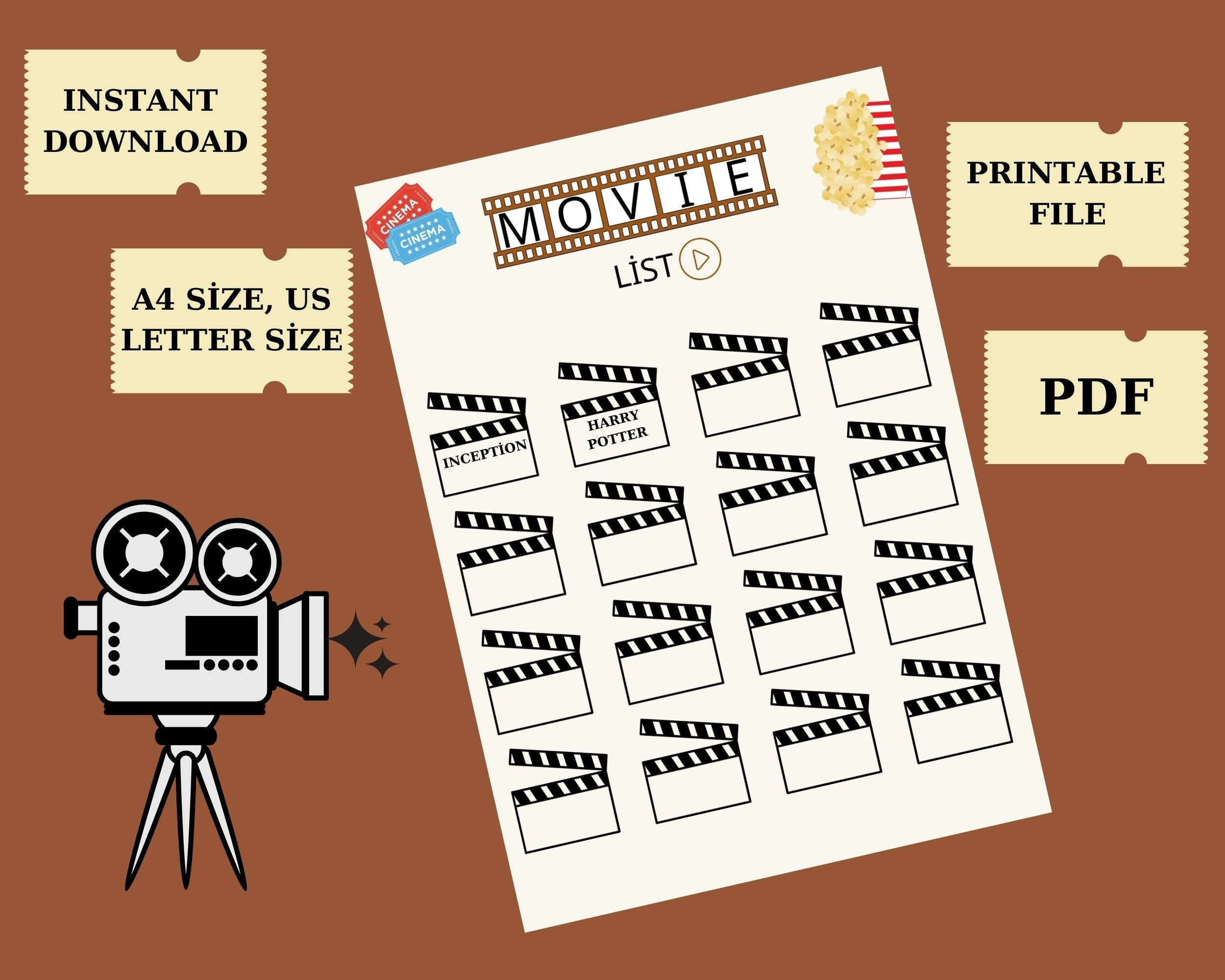 Movie List/ PDF Format/a4 Size and Letter Size/planner/movie - Etsy