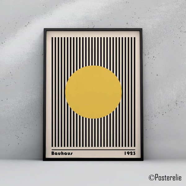 BAUHAUS - Yellow Circle With Lines Print | Wall Art | Minimalistic Poster | Bauhaus Design | Geometry art | Exhibition Wall Decor | Gift