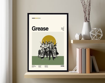 Grease Poster, Grease Movie Poster, Midcentury Art, Retro Poster, Movie Poster, Minimalist Art, Modern Art, Wall Decor, Gifts For Him