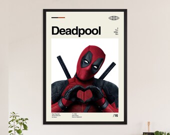 Deadpool Poster, Tim Miler, Deadpool Print, Retro Movie Poster, Midcentury Poster, Retro Poster, Minimalist Art, Vintage Poster, Wall Decor