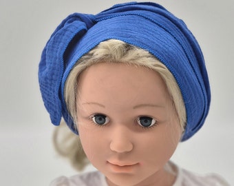 Cinta para el pelo para atar hecha de muselina 100% algodón (orgánico) fuerte azul medio