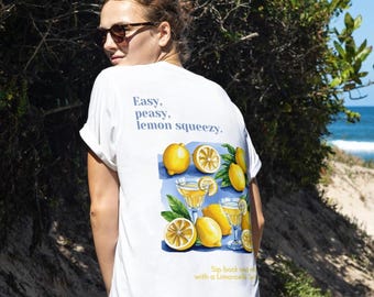 Camiseta de algodón orgánico en varios colores con estampado de limón y limoncello spritz regalo sensación navideña
