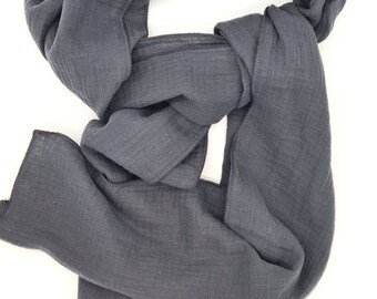 Bufanda de muselina gris oscuro, 100 % algodón orgánico, suave, acogedora, transpirable, de fácil cuidado, no hace bolitas, regalo.