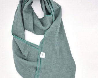 Bufanda verde pacífico, de muselina, 100% algodón (orgánico), suave, acogedora, transpirable, de fácil cuidado, regalo.