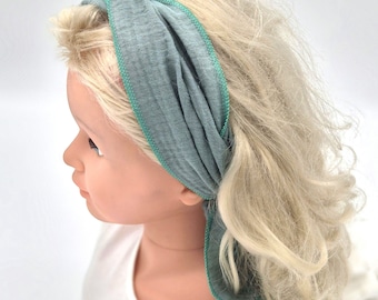 Cinta para el pelo para atar hecha de muselina 100% algodón (orgánico) verde pacífico