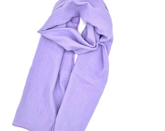 Bufanda de muselina lila, 100% algodón orgánico, suave, acogedora, transpirable, de fácil cuidado, regalo.