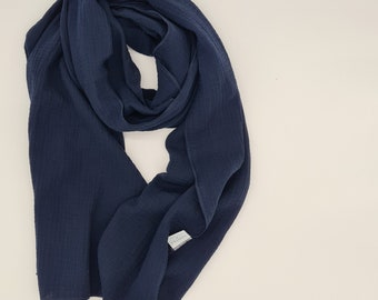 Bufanda de muselina azul marino, 100% algodón orgánico, suave, acogedora, transpirable, de fácil cuidado, regalo.