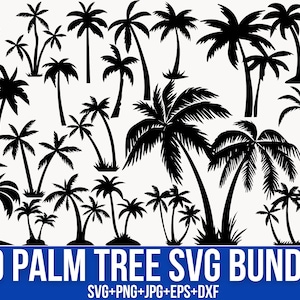 Ensemble Svg palmier, Png palmier, Svg plage tropicale, Svg vie à la plage, Palmier de l'île, Svg arbre, Svg été, Ambiance plage, pour Cricut