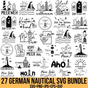 Paquete svg náutico alemán, Plotterdatei Sommer, Hamburgo Svg, Moin Svg, Meer Svg, Wilkommen Svg, Plotterdatei Küstenkind, Alemán Svg, Cricut