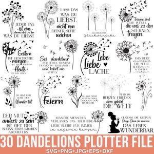 Pliki plotera German Dandelions, Dandelions Svg, Motywacyjne powiedzenia, German Svg, Plik plotera Svg, Clipart kwiatowy, Do Cricut, Sylwetka