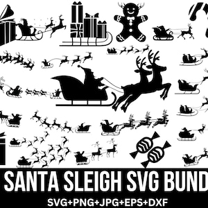 Kerstman slee SVG bundel, kerst SVG, winters tafereel SVG, rendieren SVG, santa rendieren SVG, vliegende kerstman slee SVG, winter SVG, voor de Cricut