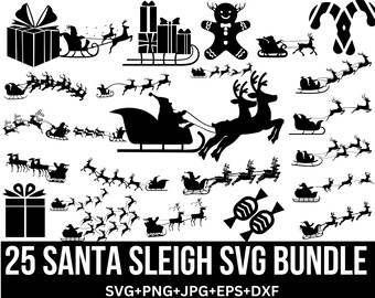 Santa Sleigh Svg Bundle, Christmas svg, Winter Scene Svg, Reindeers svg, Santa Reindeer Svg, Flying Santa Sleigh Svg, Winter Svg, For Cricut